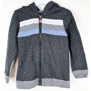 Miki Miette Toddler Boy's Zip-Up Grey Striped Sweatshirt Size 4T